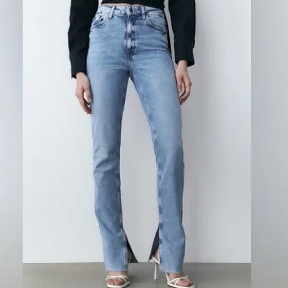Zara High rise slim flare blue jean size 4